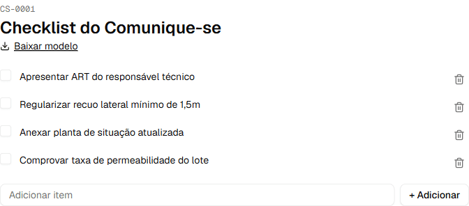Checklist de exigências do Comunique-se no DocObra